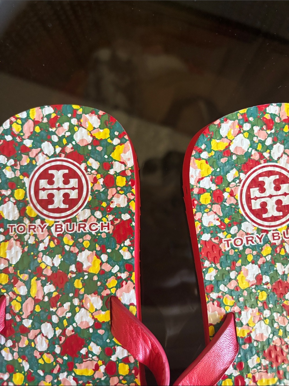 Tory Burch Multicolor Floral Flip Flops with Red Straps - Picture 3 of 4